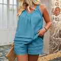 plus sizepure colortwo-piece setv neckhalterloose belly-covering vest texture layeredcasual