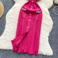 Korean style socialite v-neck knitted dress - women's summer bowknot rhinestone embellished slimming design - stunning elegant long dress