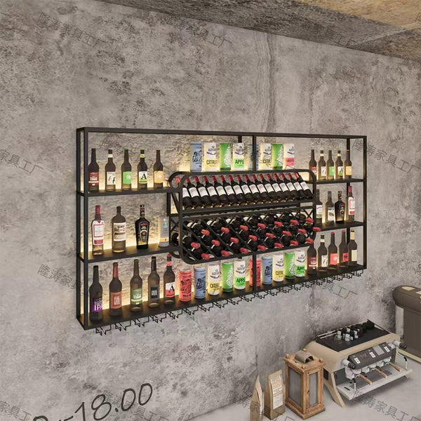 Wrought iron bar bar wall hanging wine rack wall luminous rack creative Baijiu cabinet restaurant red wine beer rack
