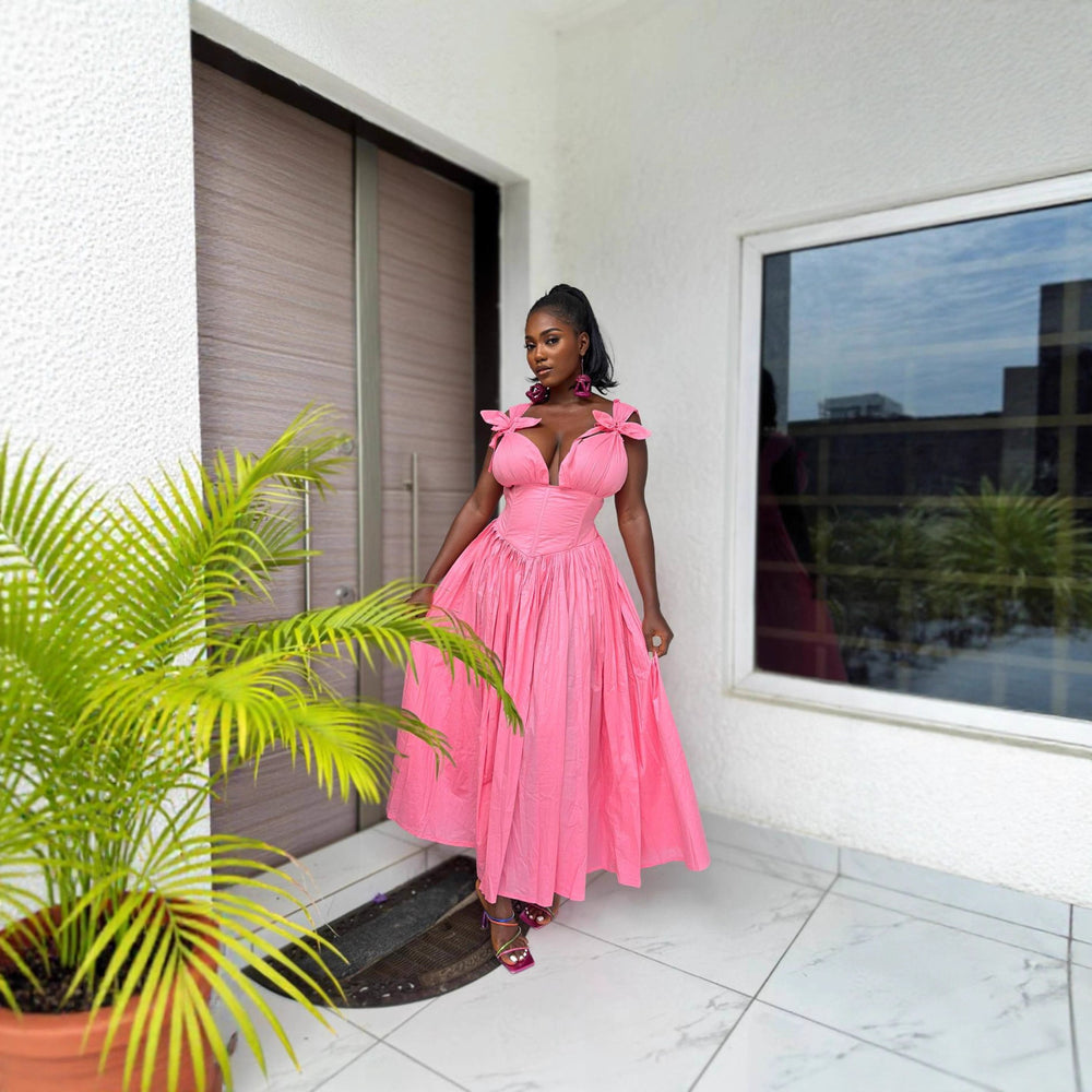 European and american cross-border new women's bow-tie waist fashionable swing dress - hot seller in africa and europe
