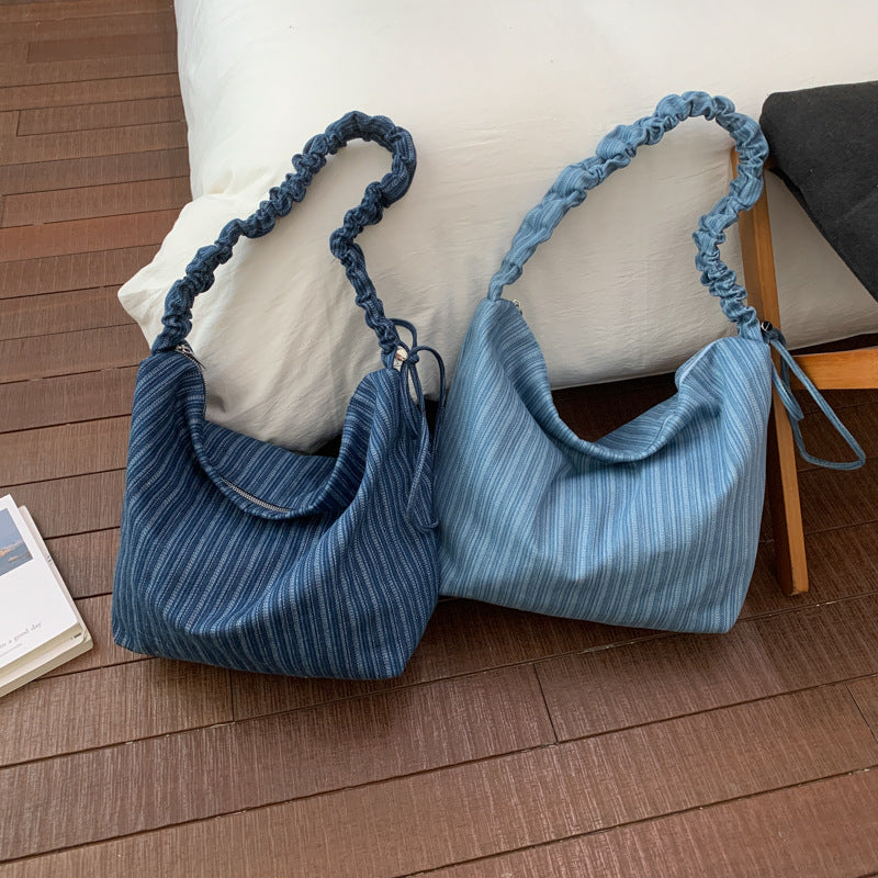 2026new arrivaltrendy denim stripes shoulder bag underarm bag large capacity fashionsatchel bag tote bag women's bag