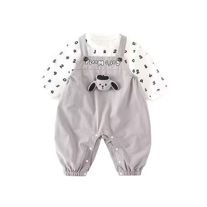 Spring cartoon overalls baby clothes outing outfit stylish romper boy korean style long sleeve two-piece set