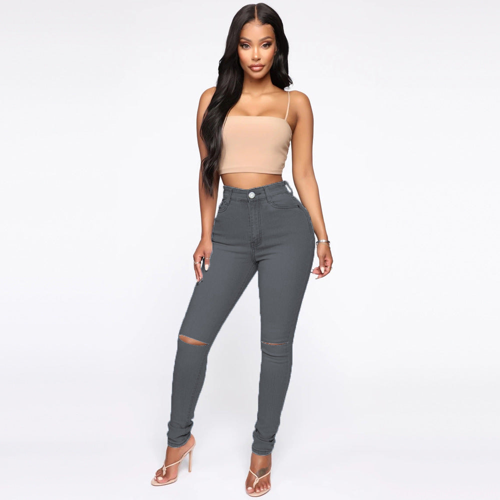 Wish ripped jeans women's sexy tight pants cross-border fashion stretch jeans plus size skinny jeans pants