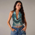 Summer women's scoop neck tie-dye print spicy girl tank top - new cross-border e-commerce style, slim-fit cropped top for
