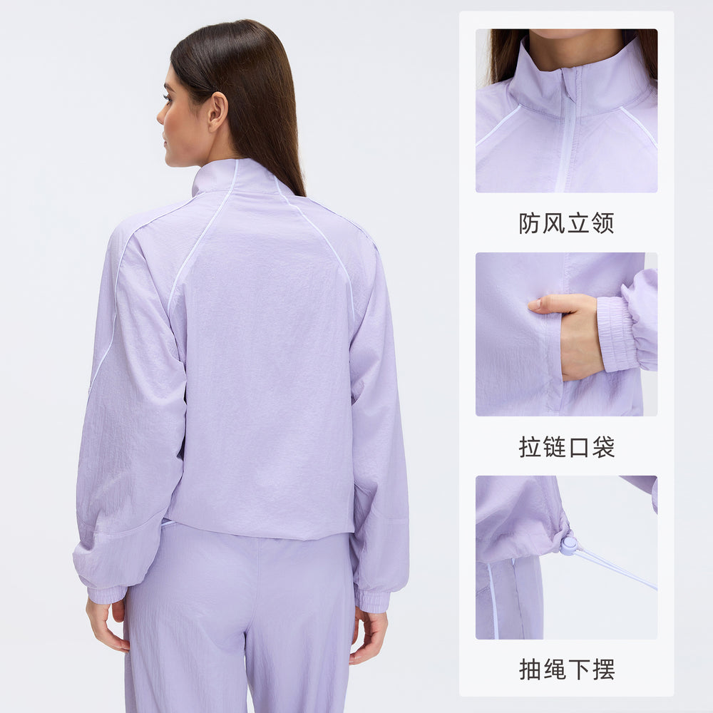 Windproof stand collar long sleeve women's loose casual short jacket outdoor cycling sports windbreaker d26018