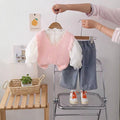 Korean style knitted vest and white shirt girl's outfit  - sweet & stylish bowknot floral set