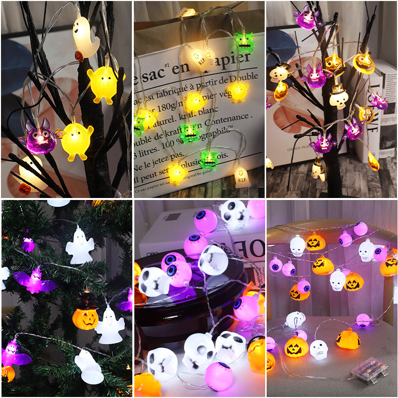 LED Halloween light string indoor atmosphere haunted house party decoration pumpkin ghost bat combination small color flash light string