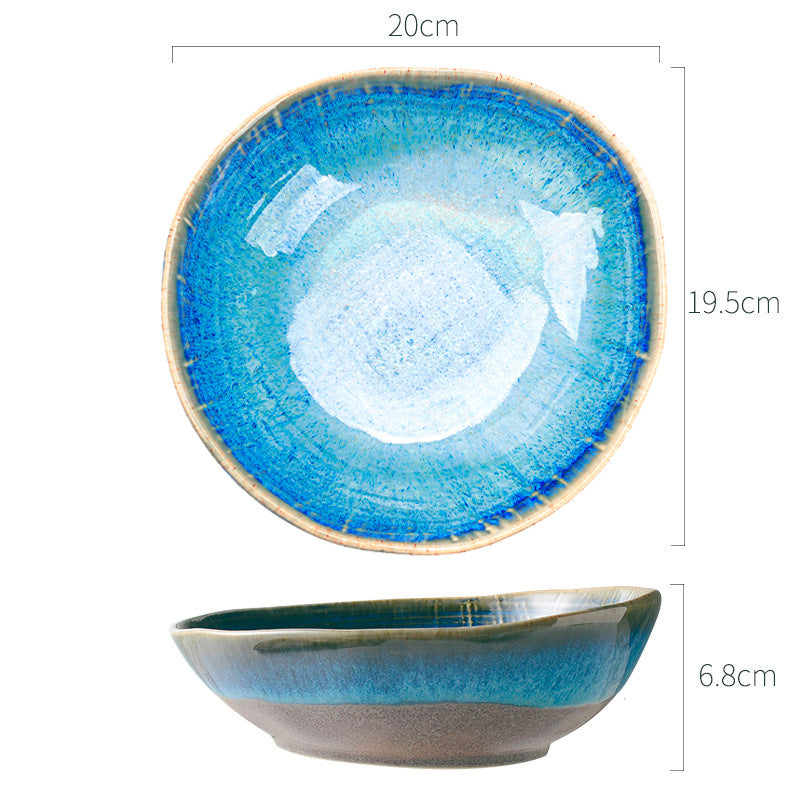 Japanese retro irregular textured stoneware ceramic bowl - vintage style unique ins hotel restaurant salad bowl dessert bowl