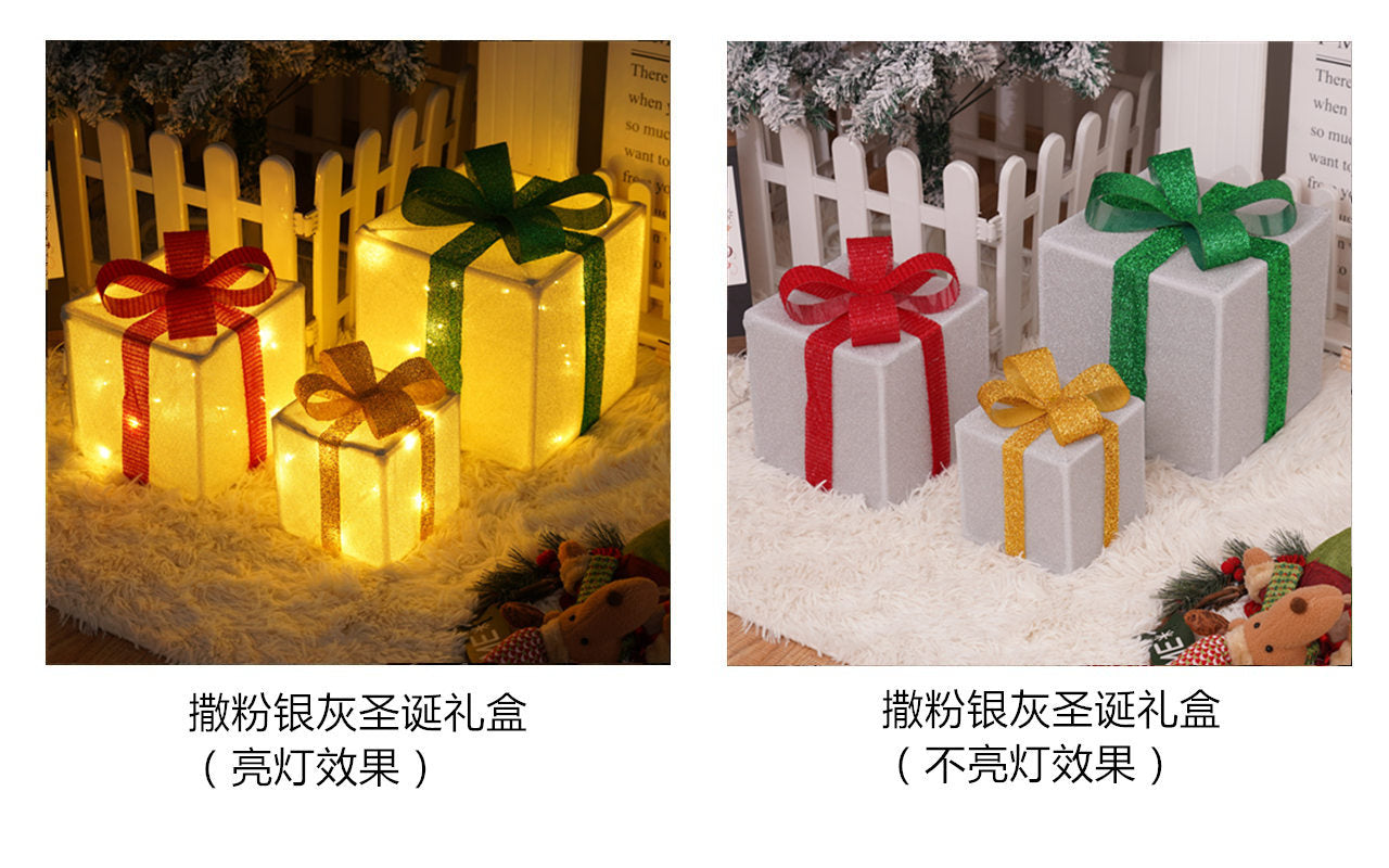 Popular Christmas gift box three-piece Christmas light decoration ambient light ins wind indoor and outdoor flashing ornament