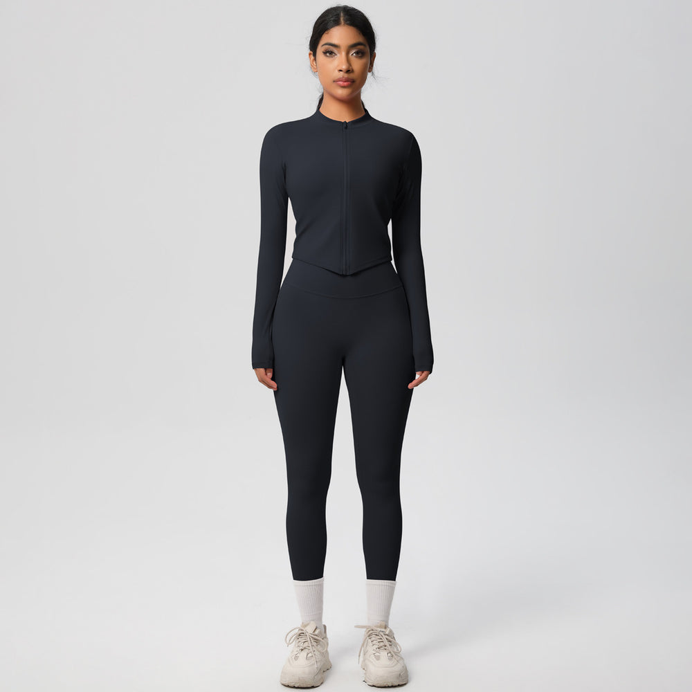 European and american quick-dry seamless zip-up workout set: high-waisted, butt-lifting yoga pants for women, perfect for outdoor running and fitness
