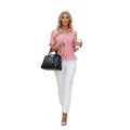 fashion button stripesshortshirt women's  summer new elegant formal casualtops
