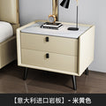 Modern minimalist bedroom nightstand - microfiber leather, sintered stone top, solid wood frame, new design with drawer storage, smart enabled
