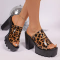 Export  summer new arrival leopard print sandals women's thick heel waterproof platform high heel thick solesexy catwalk shoes sandals