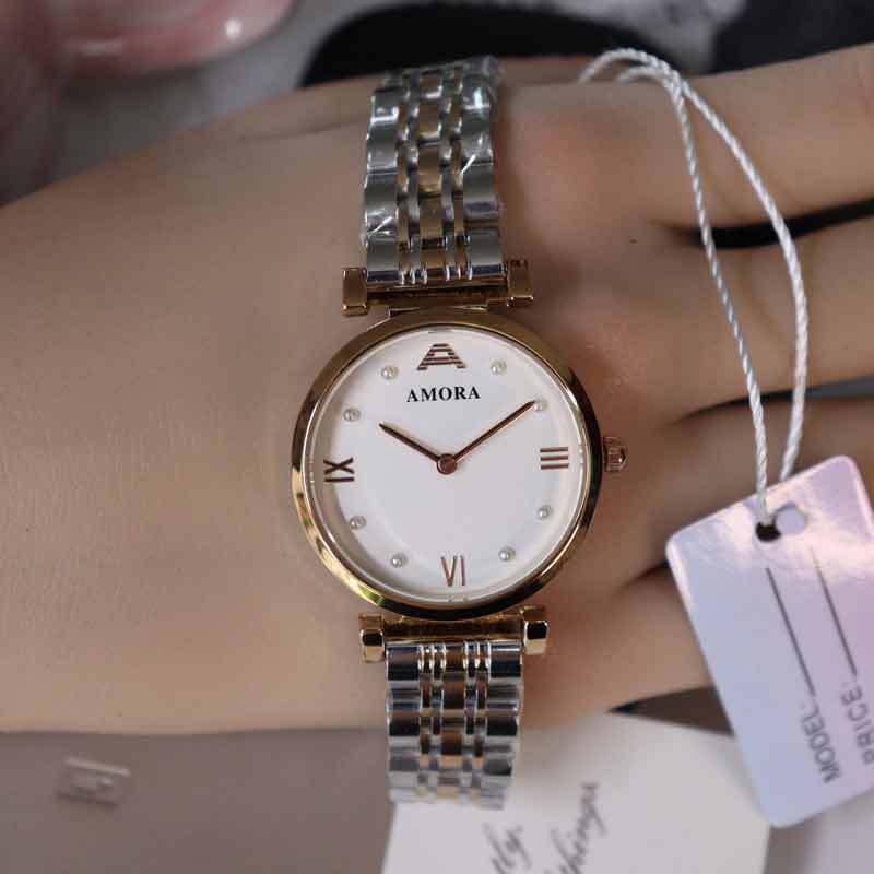 Anima red rhinestone steel band diamond-accented waterproof women's watch - luxury fashion quartz wristwatch with butterfly clasp