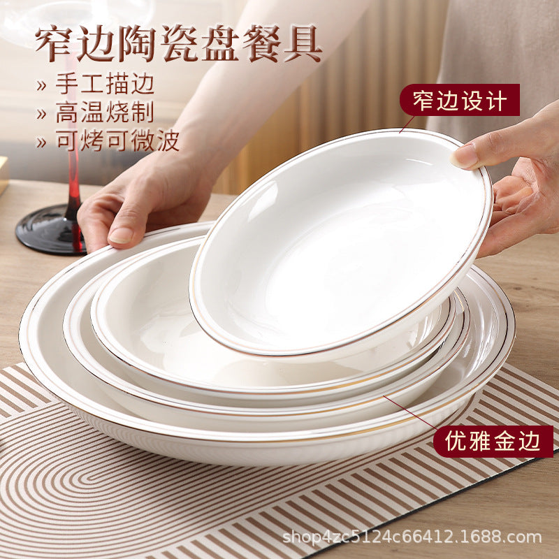 Wholesale gold-rimmed ceramic large plate deep plate thickened oven mitt soup plate boiled fish hair bloodwang for home vegetable plate large round plate