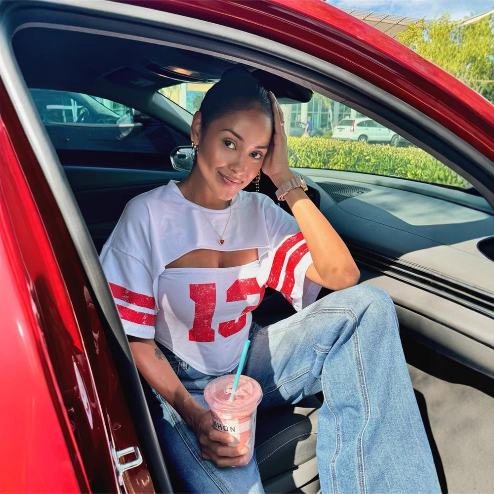 New arrival:  summer cross-border casual loose fit sporty print bandeau hot girl pullover short sleeve top t-shirt for women