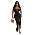 C6782 cross-border   fashion women's solid color sexy sequin backless maxi dress