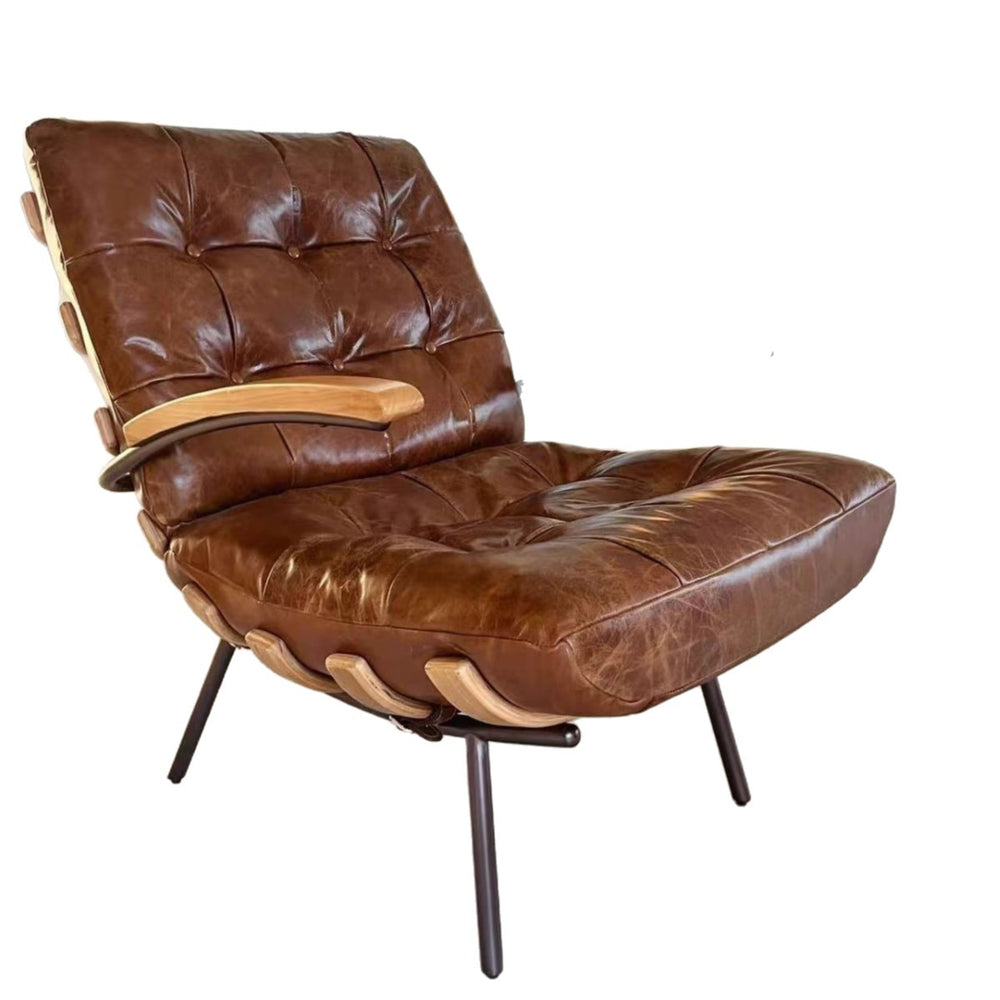 Vintage-style ribbed back casual chair, retro oil wax leather sofa chair, creative art lazy chair, designer negotiation chair