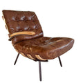 Vintage-style ribbed back casual chair, retro oil wax leather sofa chair, creative art lazy chair, designer negotiation chair