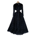 French chic, understated elegance: women's autumn  dress - high-end, slim-fit, figure-flattering, lace maxi dress