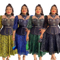 Fashion cross-border export women's clothing plus size african  hot diamond bubble beads waist slimming looklacepatchworkdress