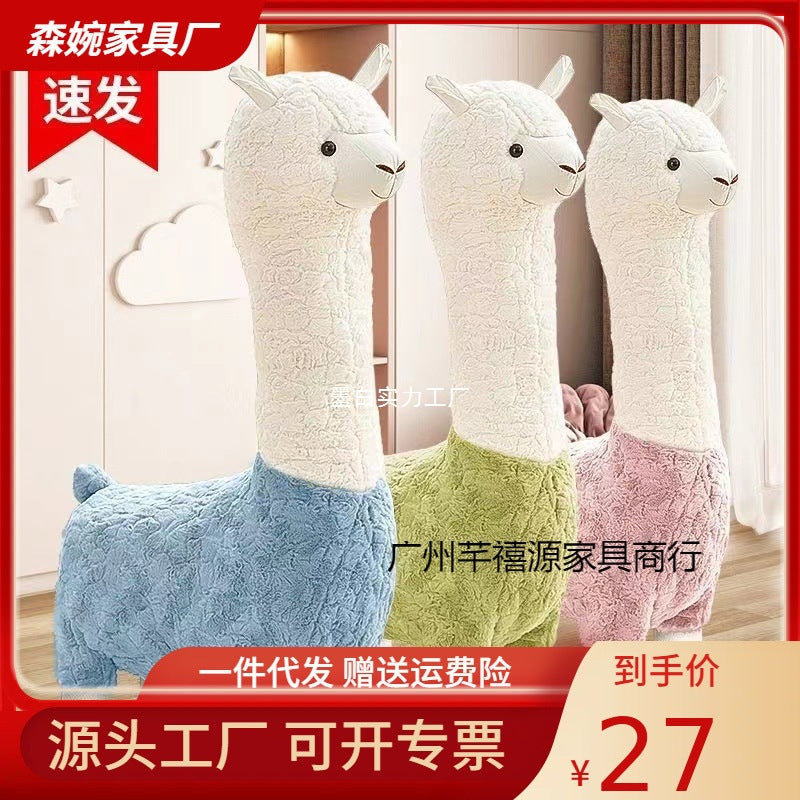 Alpaca seat with wheels Internet celebrity pulley stool large plush giraffe seat cute