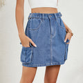 European and american cross-border e-commerce women's summer new arrivals:   washed adjustable waist denim mini skirt/skirt