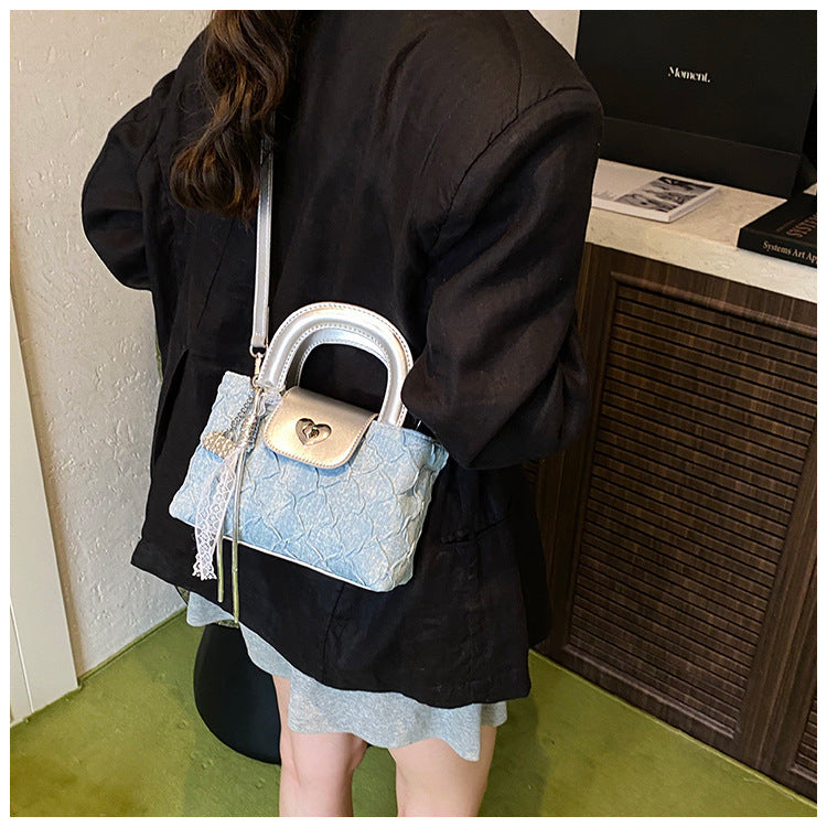 Cross-border denim bag women's summer 2025 new fashion niche messenger bag high-end popular portable bucket bag
