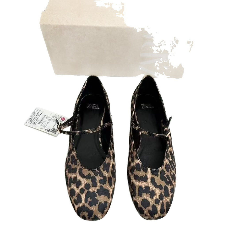 Za2025 new leopard print round toe flats women's shoes french mary jane casual versatile commuter shoes