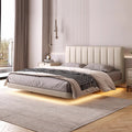 Floating bed modern casual master bedroom large bed classy genuine leather bed accessible luxury modern soft bag wedding bed sensor light suspended bed