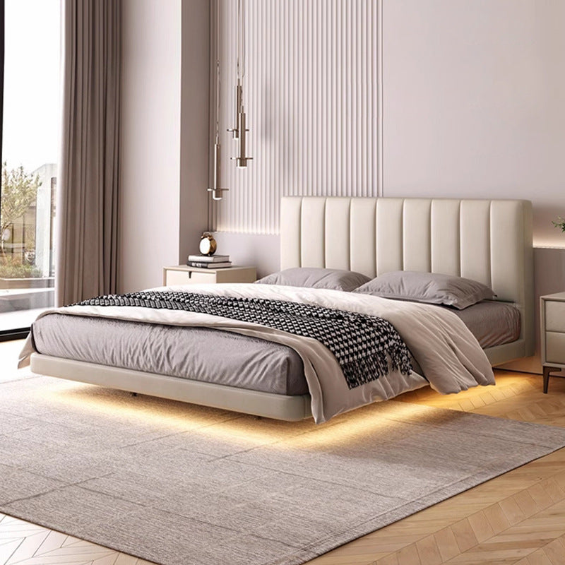 Floating bed modern casual master bedroom large bed classy genuine leather bed accessible luxury modern soft bag wedding bed sensor light suspended bed