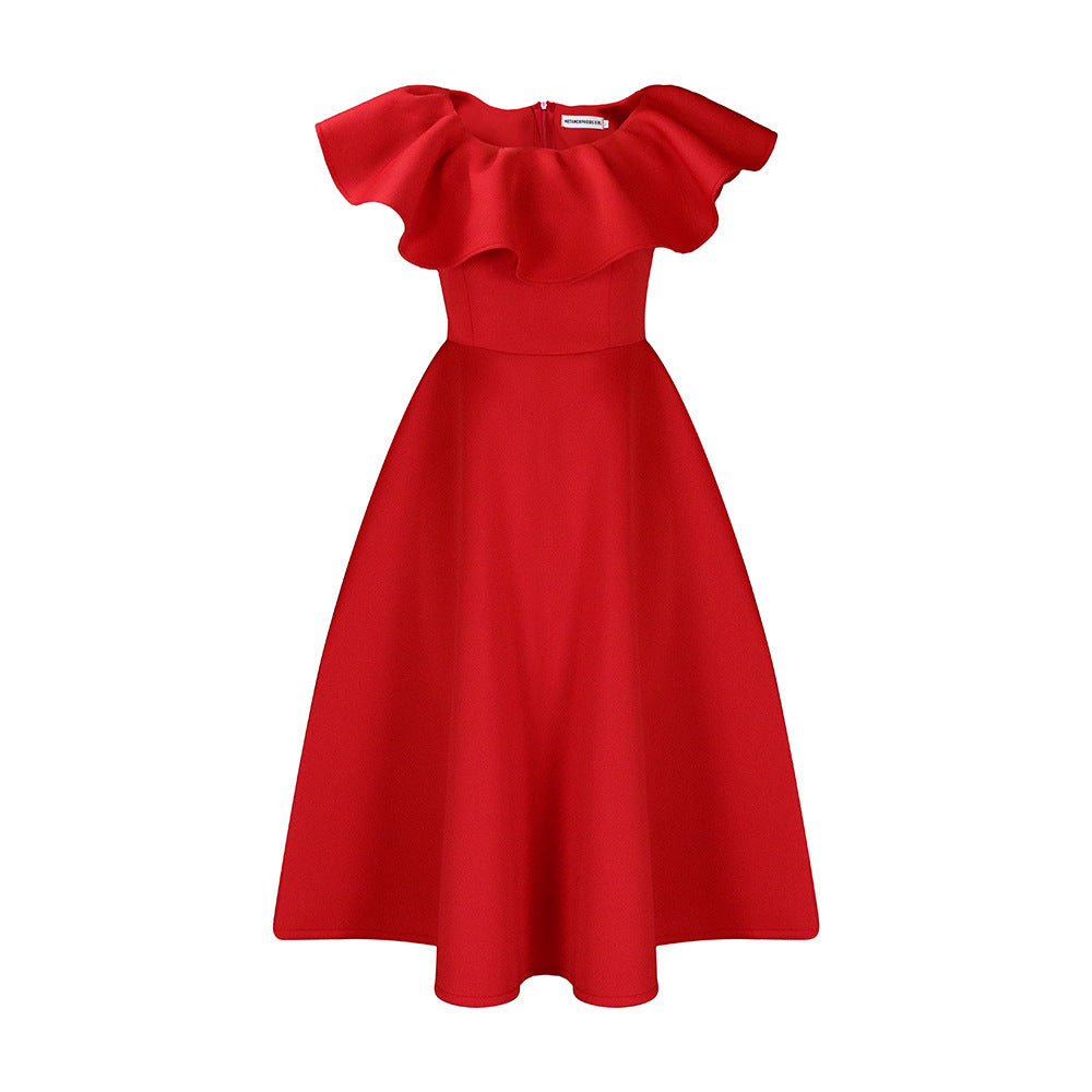 D3329 independent station fashioneleganteleganceruffles large skirt banquet dress cross-border evening party dress
