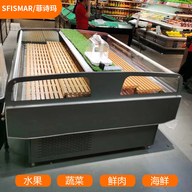 Horizontal commercial double-sided large capacity fruit, vegetable, and fresh meat refrigerated display case - double-sided refrigerator showcase