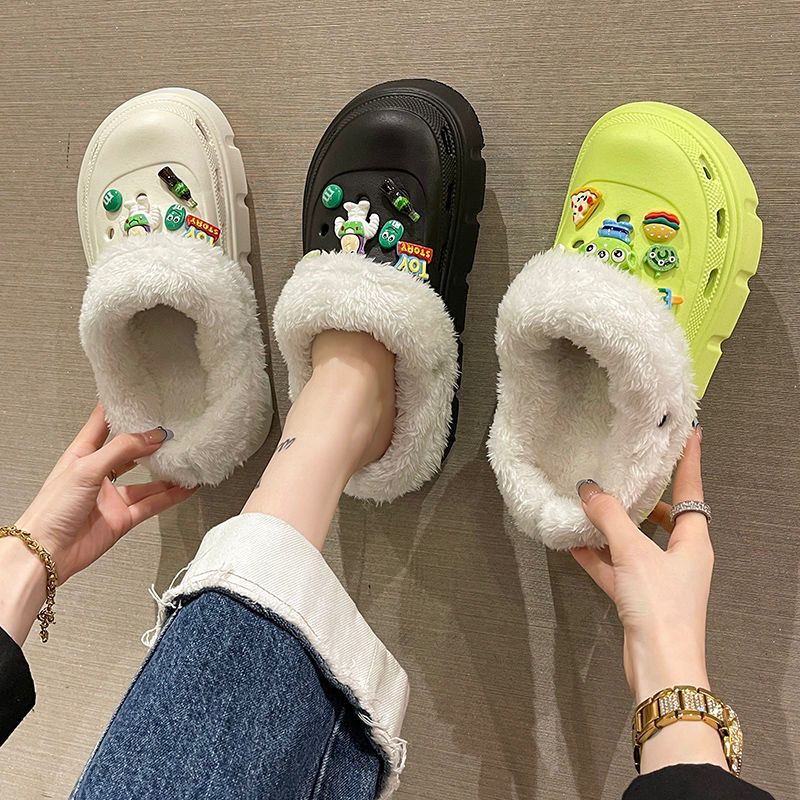 Women's winter cotton slippers - thickened plush, detachable warm home slippers for couples, indoor use, postpartum care, fuzzy slippers
