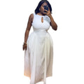 European and american cross-border women's fashion:  spring new arrival - elegant round neck, hollow-out sleeveless, white high-waisted slimming dress