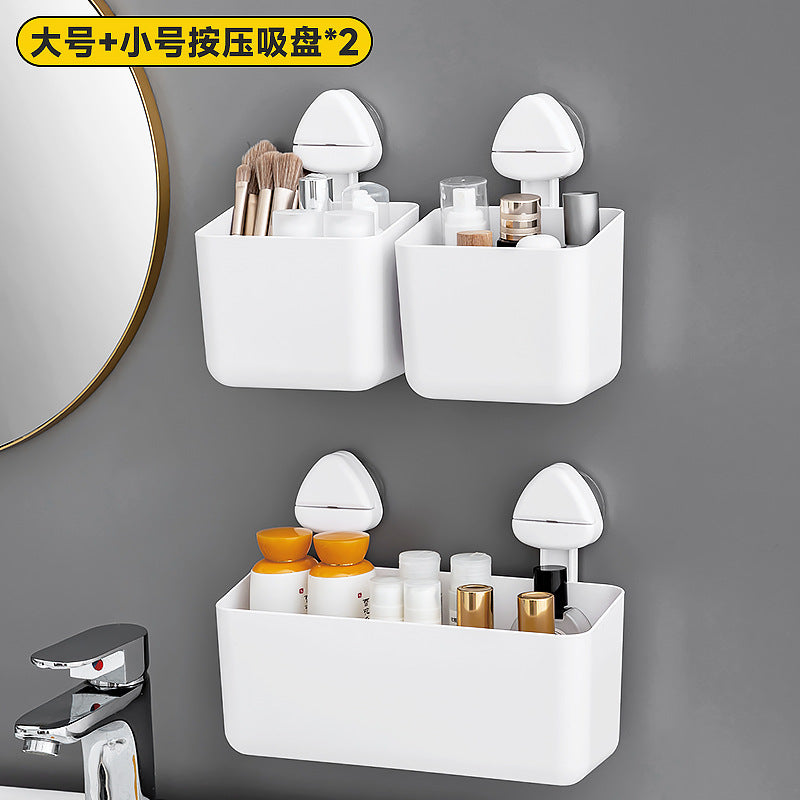 Household bathroom storage box Rectangle plastic suction cup Bathroom rack No punching suction cup wall-mounted storage box