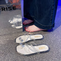 New transparent rhinestone slippers for women, summer outdoor wear, new high-end french style thong beach sandals