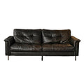 Vintage leather sofa - black oiled leather nebula sofa - retro designer living room sofa - small apartment 3-seater
