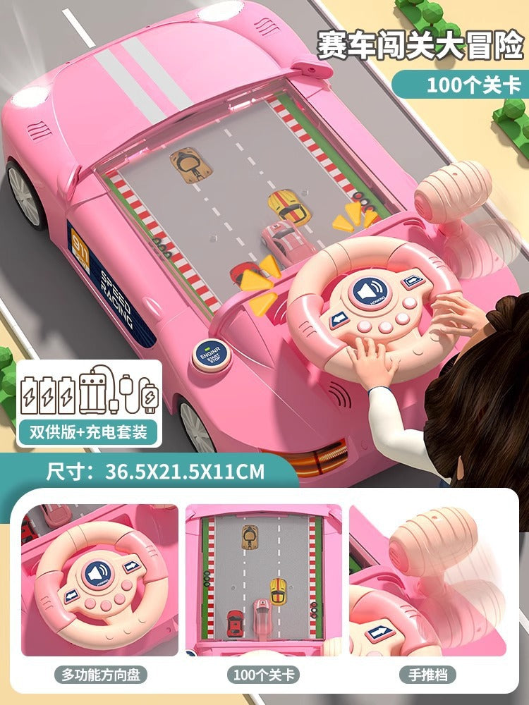 Kids' educational racing adventure game console with simulated multifunctional steering wheel - driving car toy