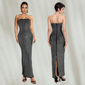 C7162 cross-border   fashion women's off-shoulder rhinestone bodycon slit bodycon dress