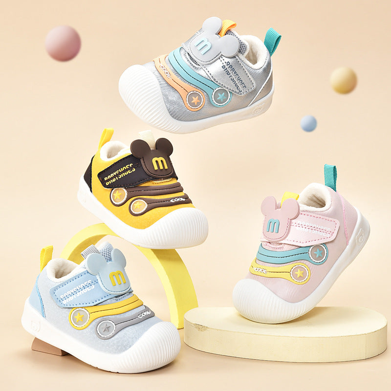 Toddler shoes for baby boys 0-1-3 years old, autumn/winter infant and toddler shoes for baby girls, soft sole functional fleece-lined thickened cotton shoes