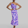 new european and american style sexy camisole maxi dress - printed asymmetrical neck fishtail dress - elegant commute