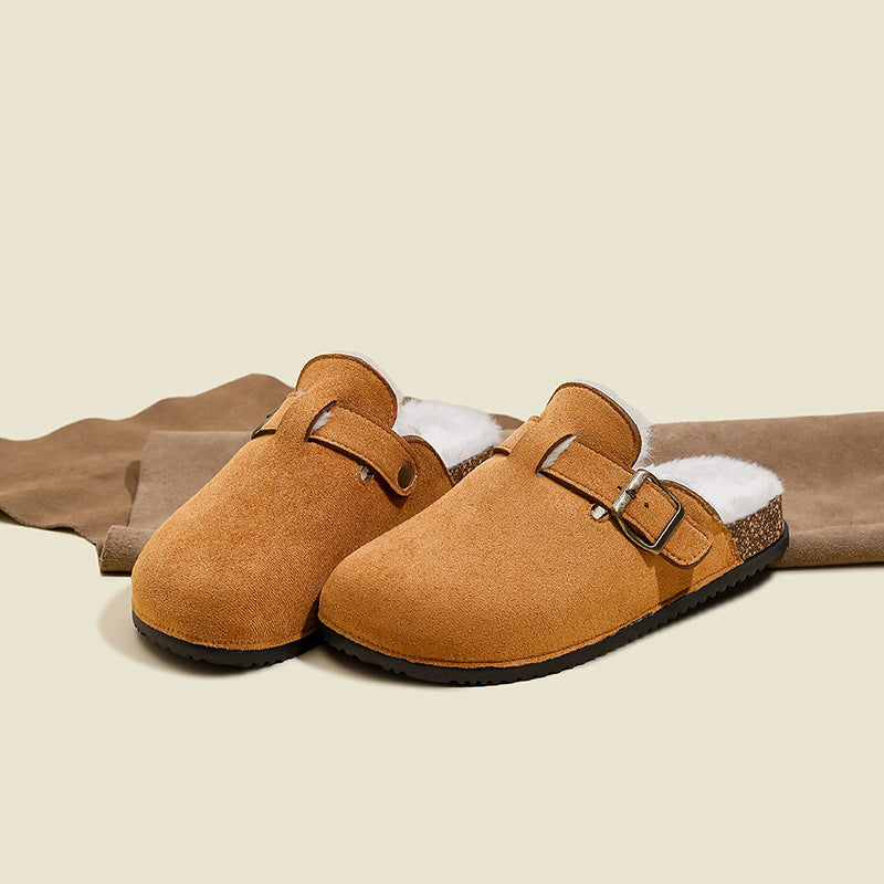 Maomao birkenstock shoes women's 2025 new arrivalfall and winter slip-on fleece-linedheattech birkenstock shoes lazy toe half mop cotton shoes