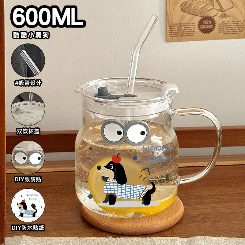 Water cup for women summer high-looking glass cup new arrival fruit tea large capacity straw cup cute mug