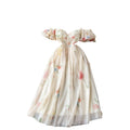 French one-shoulder bandeau slip dress - women's summer soft style, cinched waist, floral print, puff sleeves, mesh fairy dress