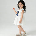 Girls' dress  new summer collection: stylish and chic princess dress for baby girls, featuring bow detail and flutter sleeves