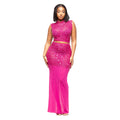 C7580 cross-border   fashionable women's hot-selling rhinestone mesh sleeveless two-piece dress set