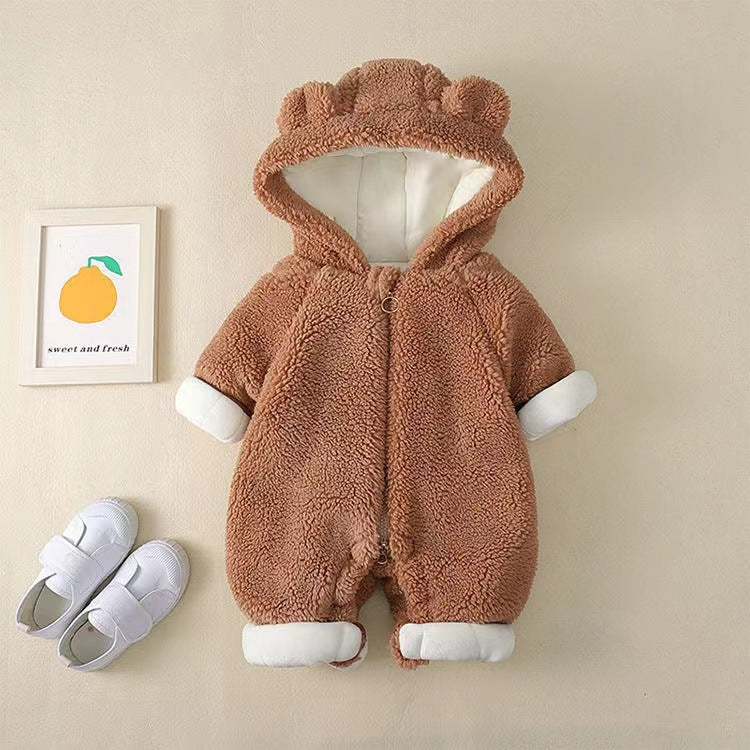Infant and toddler spring and winter onesies, adorable lamb fleece-lined rompers, stylish and trendy baby outfits for both boys and girls, perfect for going out