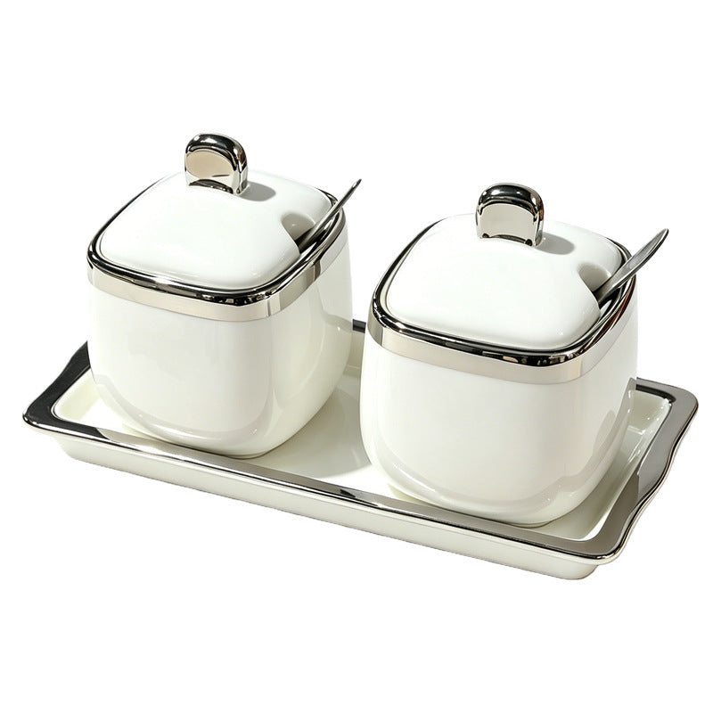 New ceramic seasoning jar set - complete home spice rack, salt & sugar bowl set with spoons - wholesale kitchen utensils