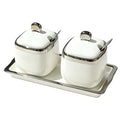 New ceramic seasoning jar set - complete home spice rack, salt & sugar bowl set with spoons - wholesale kitchen utensils